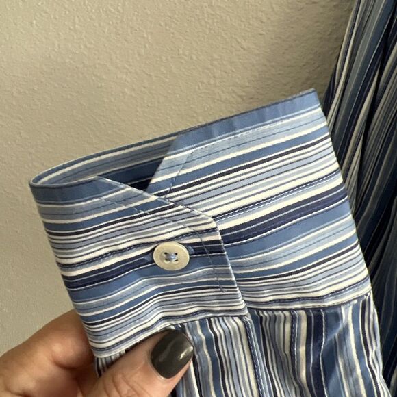 Bugatchi Uomo Dress Shirt Blue Striped Classic Fit Button Up Mens Size Large L - Picture 6 of 11